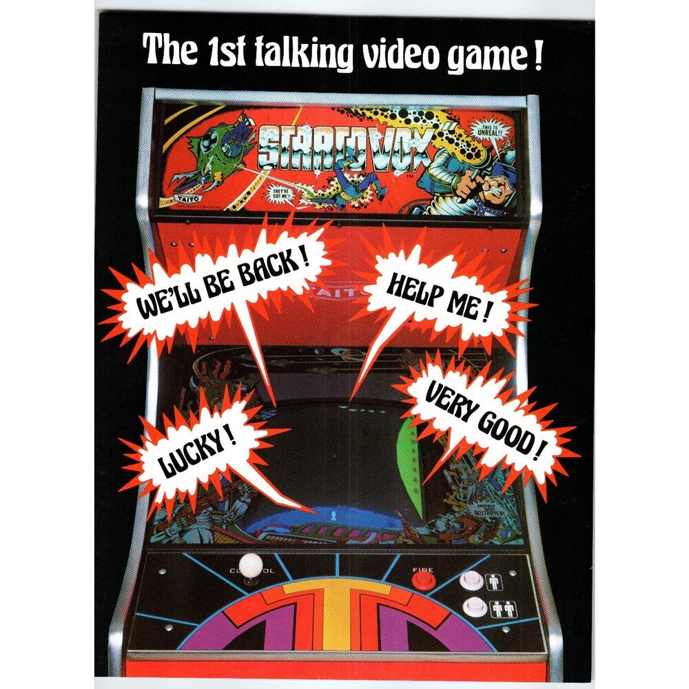 1980 Stratovox Arcade Game Flyer Taito 1st Talking Video Game Ephemera